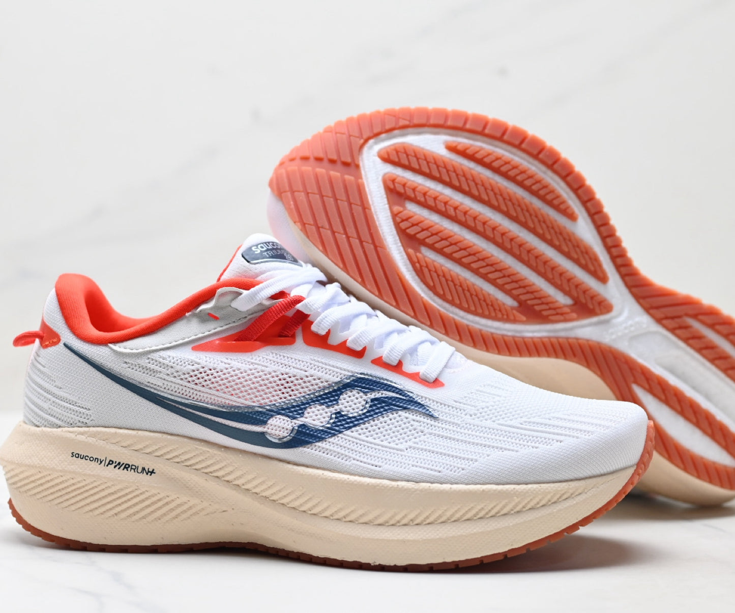 Saucony Triumph 21 Beige-Red Ultralight Running Sneaker
