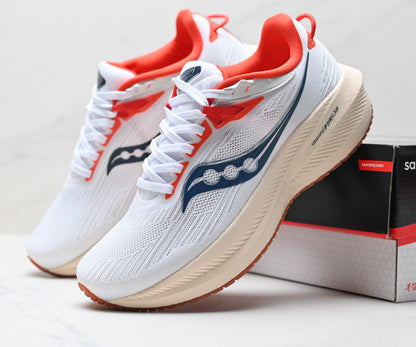 Saucony Triumph 21 Beige-Red Ultralight Running Sneaker